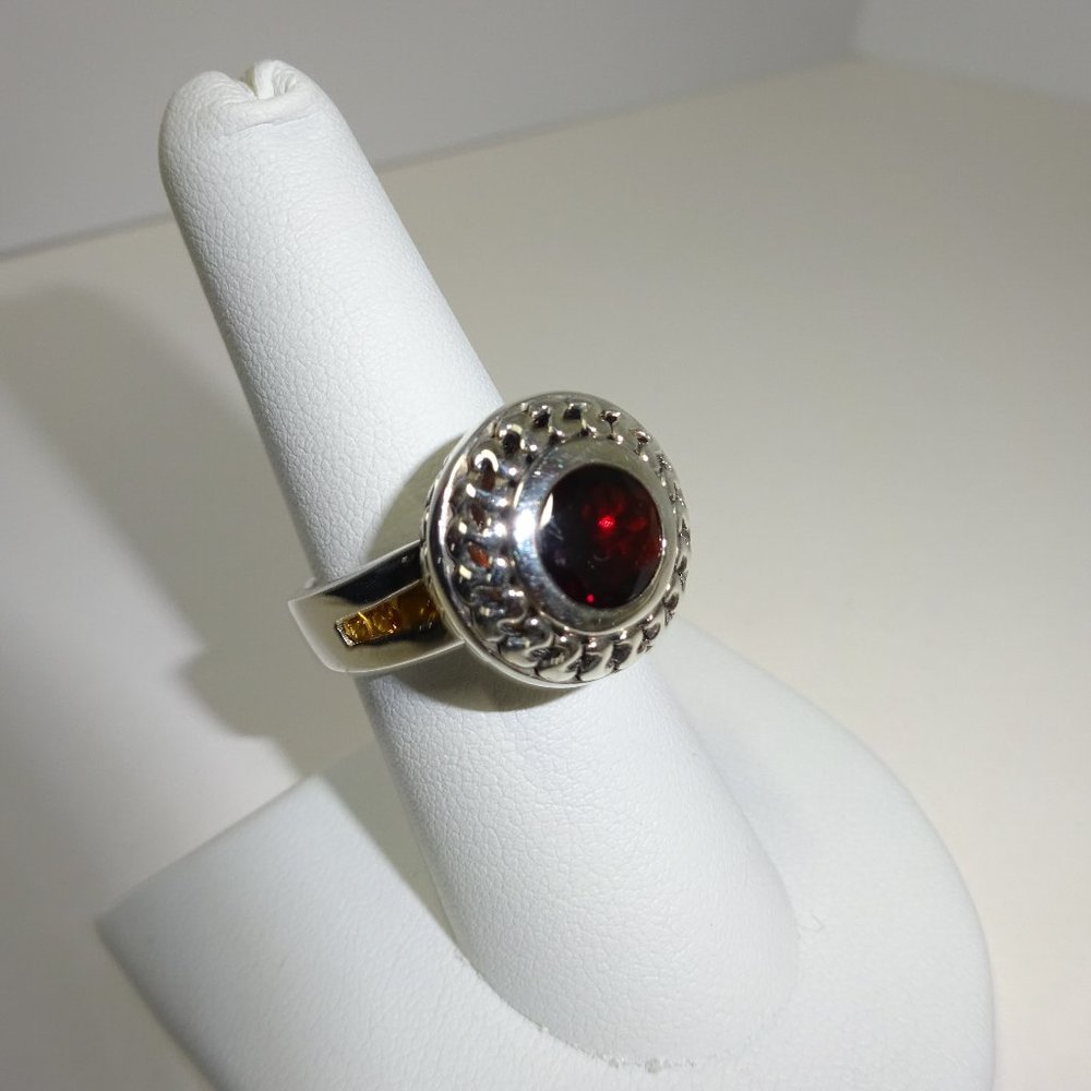 Garnett Citrine GS Solid SS Ring